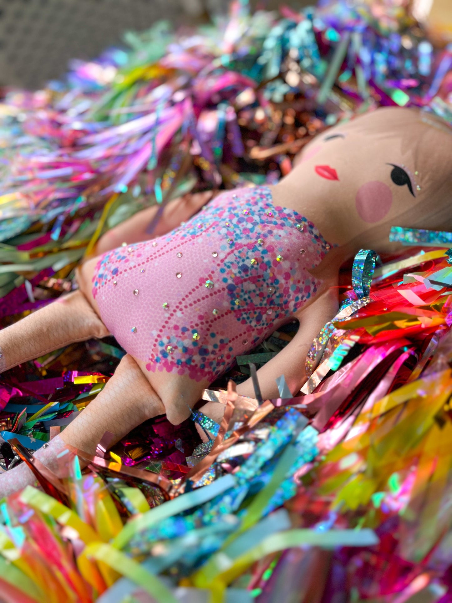 the unstuffed lover doll in pink and blue