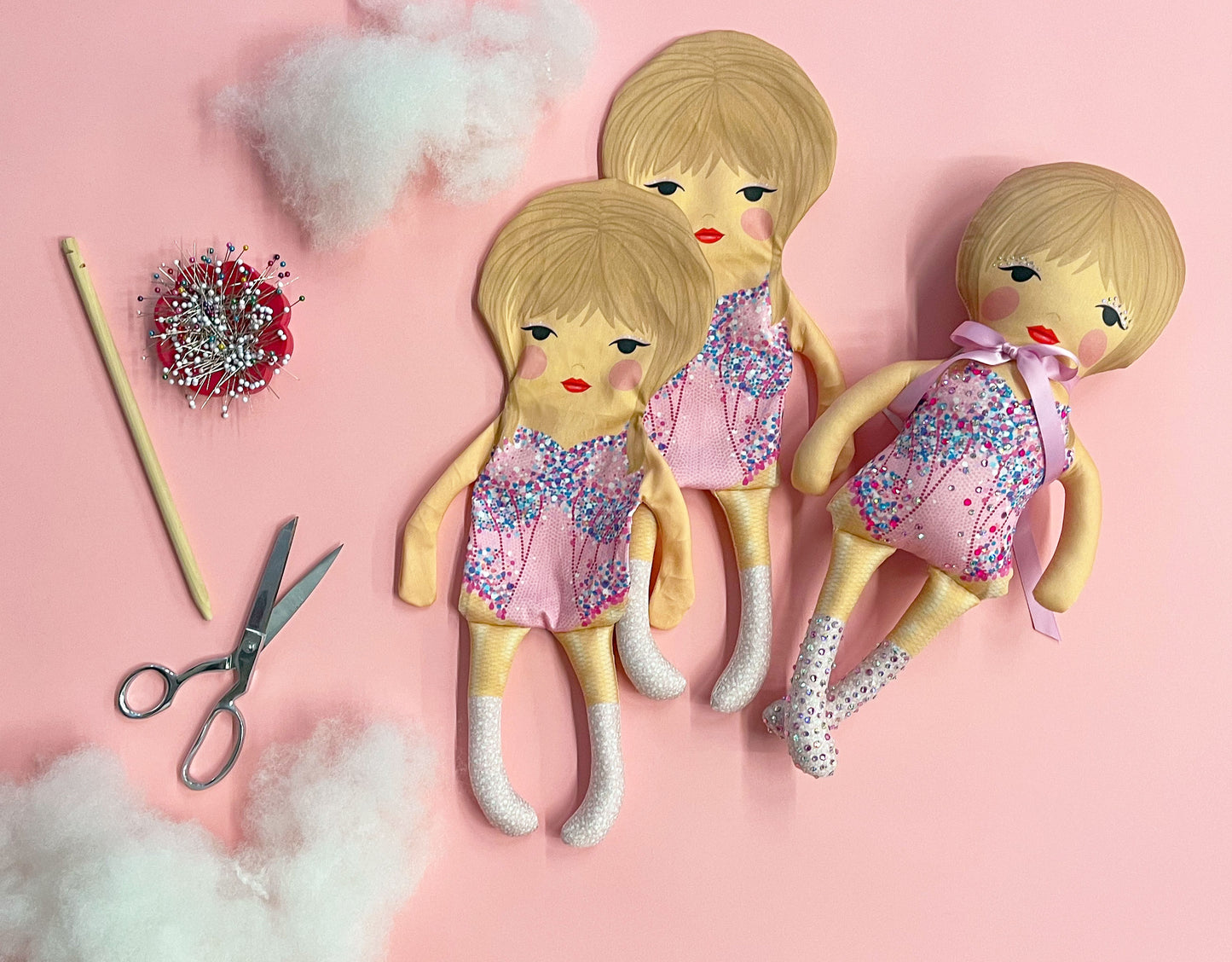 the unstuffed lover doll in pink and blue