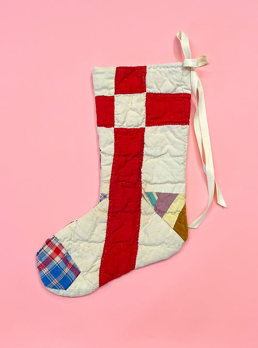 vintage quilt christmas stocking no.34