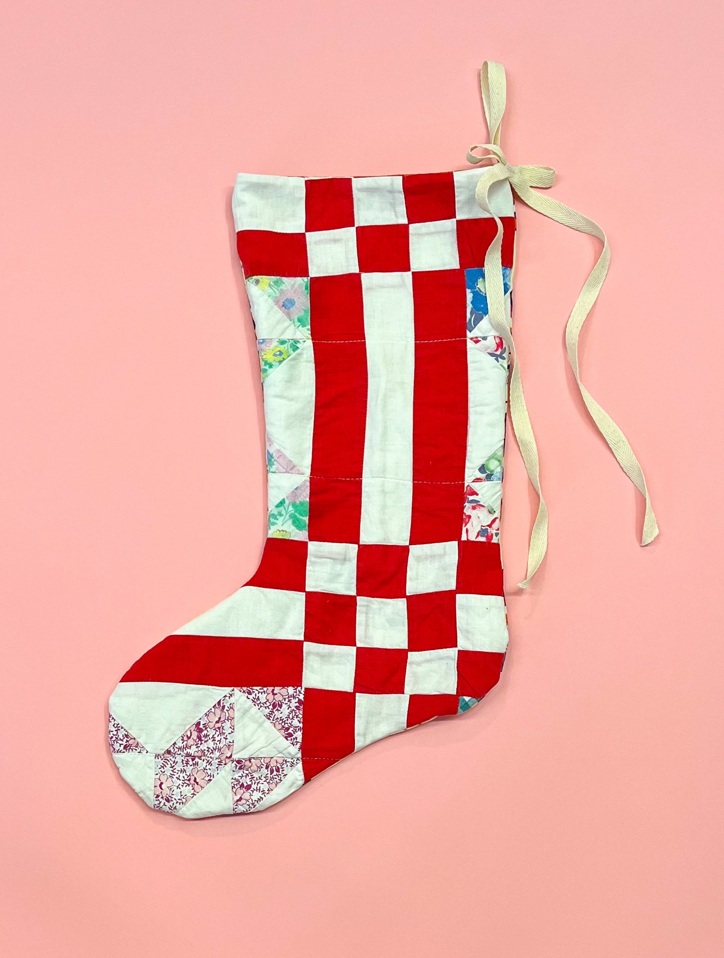 vintage quilt christmas stocking no.42