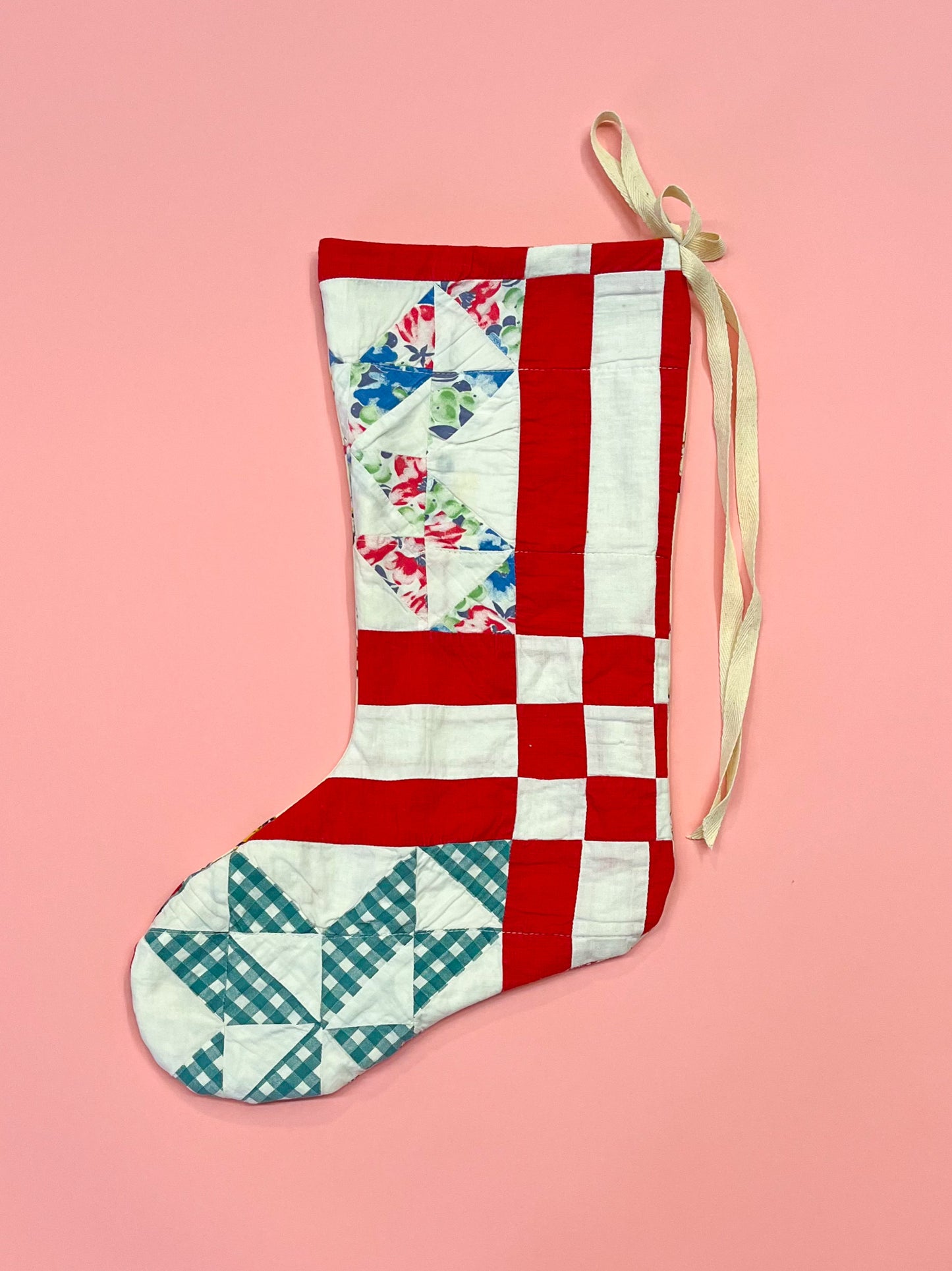 vintage quilt christmas stocking no.43