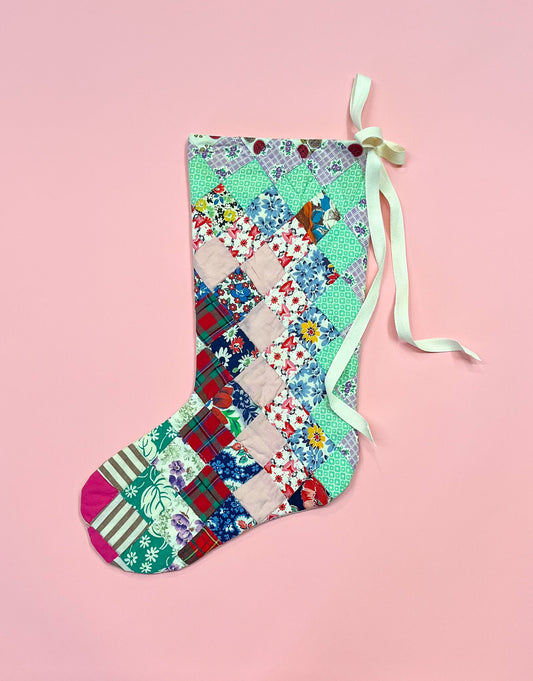 vintage quilt christmas stocking no.24