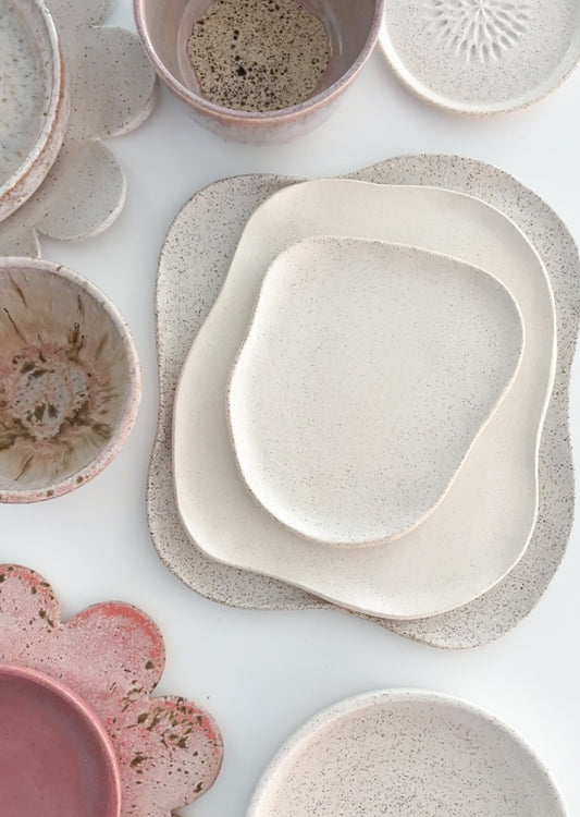 large pebble plate in white speckle (made to order)