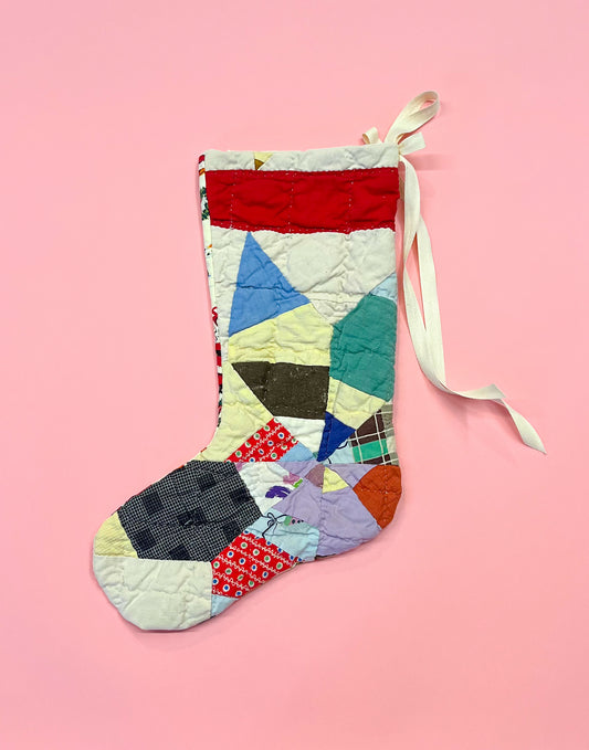 vintage quilt christmas stocking no.29