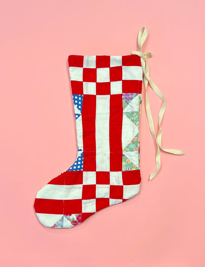 vintage quilt christmas stocking no.44