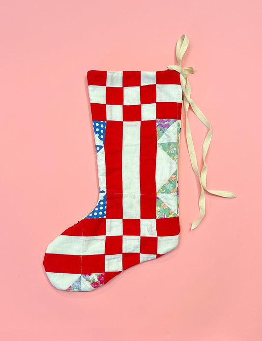 vintage quilt christmas stocking no.44