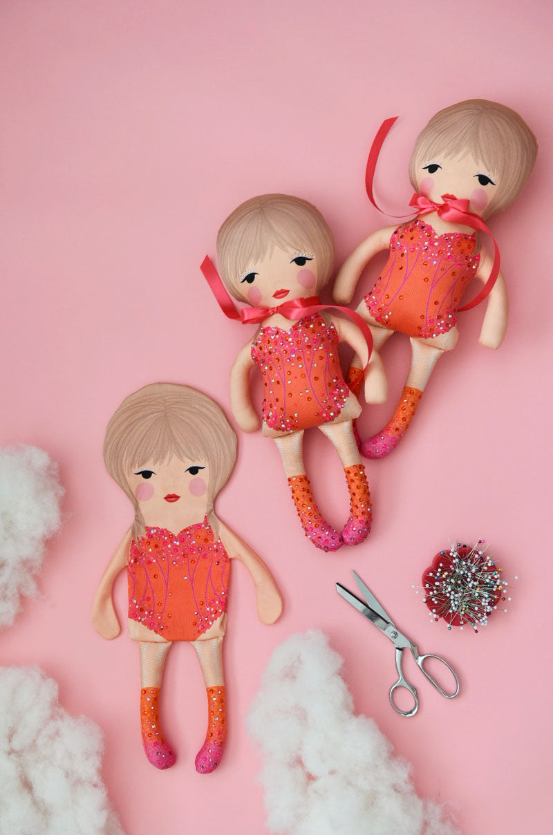 the unstuffed lover doll in orange and hot pink